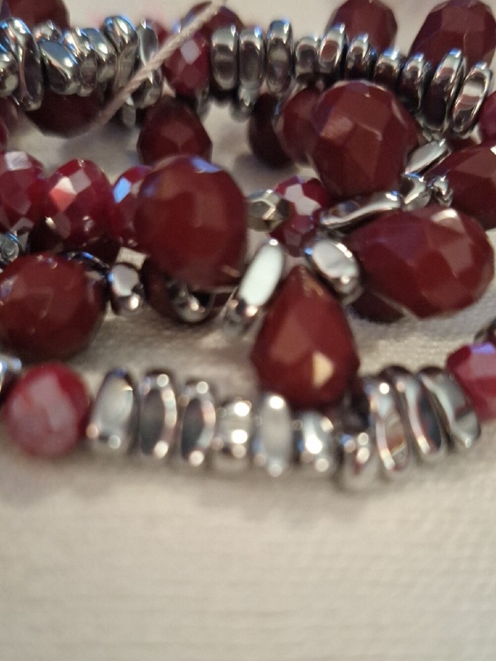 Babar Faceted Burgundy Bead Stretch Bracelet - Picture 2 of 4